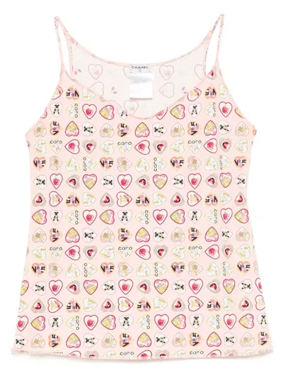Pre-owned Chanel 2006 Heart-print Camisole In Pink