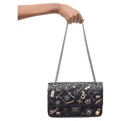 Pre-owned Chanel 2006 Lagerfeld Black Leather 2.55 Reissue Lucky Charm Double Flap Bag