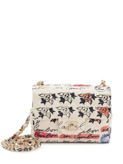 Pre-owned Chanel 2006 Mini Graffiti Classic Flap Shoulder Bag In Neutrals