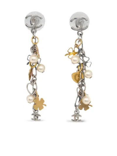Pre-owned Chanel 2006 Pearl-embellished Dangle Earrings In Silver