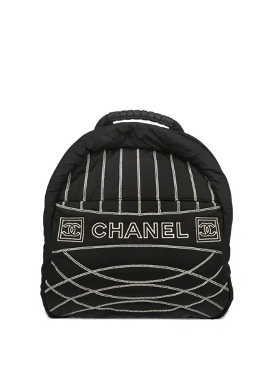 Pre-owned Chanel 2006 Quilted Embroidered Backpack In Black