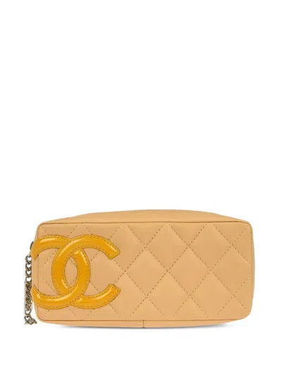 Pre-owned Chanel 2006 Quilted Leather Pouch Bag In Neutral