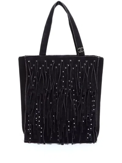 Pre-owned Chanel 2006 Rhinestone-embellished Fringed Handbag In Black