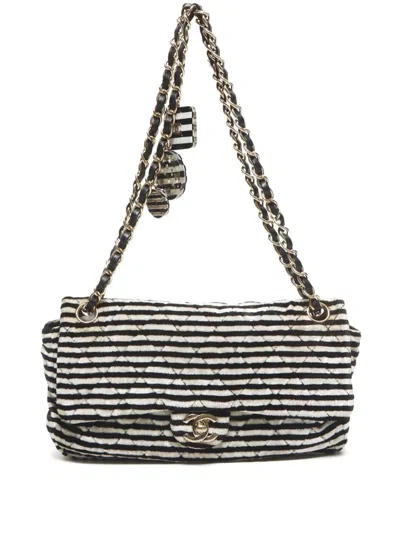 Pre-owned Chanel 2006 Striped Shoulder Bag In Black