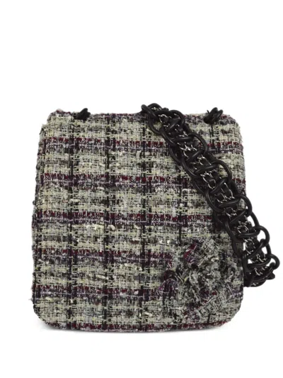Pre-owned Chanel 2006 Tweed Camellia Shoulder Bag In Neutrals