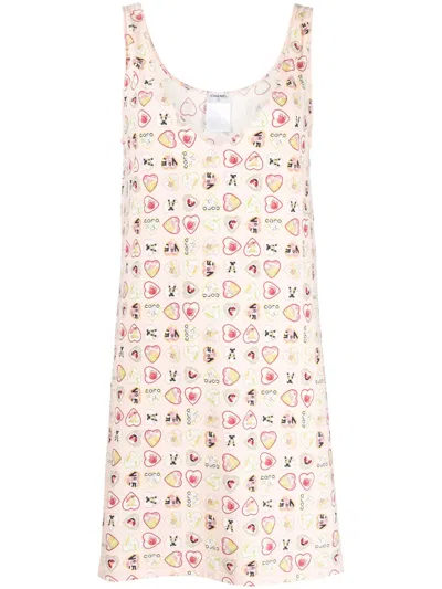 Pre-owned Chanel 2006 Valentine Heart-print Minidress In Pink