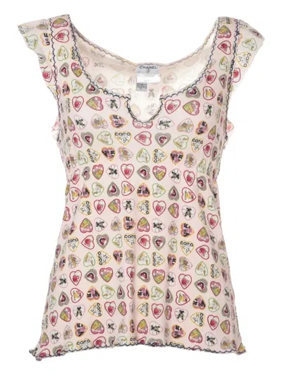 Pre-owned Chanel 2006 Valentine Heart-print Top In Pink