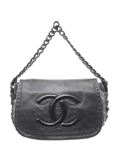 Pre-owned Chanel 2006-2008 Calfskin Modern Chain Rhodoid Flap Handbag In Black