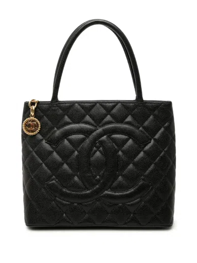Pre-owned Chanel 2006-2008 Caviar Medallion Tote Bag In Black