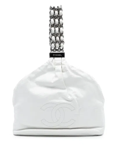 Pre-owned Chanel 2006-2008 Cc Lambskin Rock And Chain Hobo Bag Handbag In White