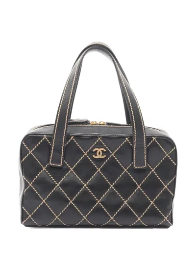 Pre-owned Chanel 2006-2008 Cc Lambskin Wild Stitch Handbag In Black