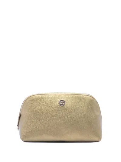 Pre-owned Chanel 2006-2008 Cc Metallic Calfskin Cosmetic Pouch In Gold