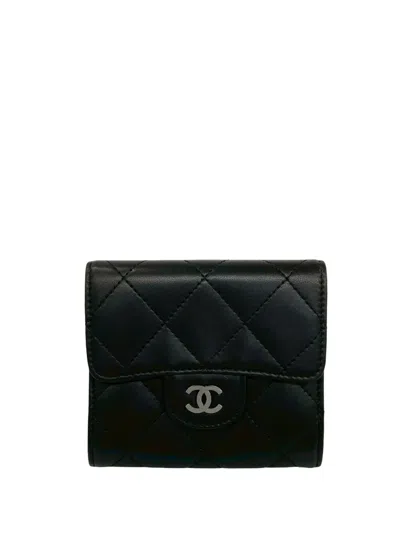 Pre-owned Chanel 2006-2008 Cc Quilted Lambskin Flap Wallet Small Wallets In Black