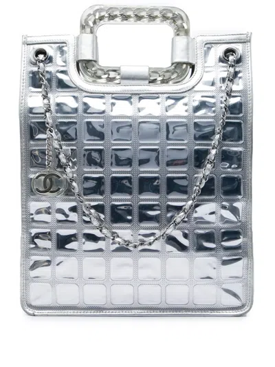 Pre-owned Chanel 2006-2008 Cc Vinyl Ice Cube Shopper Tote Satchel In Silver