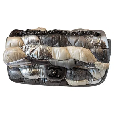 Pre-owned Chanel 2006-2008  Patchwork Silver And White Leather Flap Shoulder Bag Bag