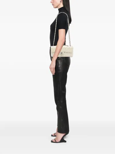 Pre-owned Chanel 2006-2008 Classic Perforated Lambskin East West Flap Shoulder Bag In White