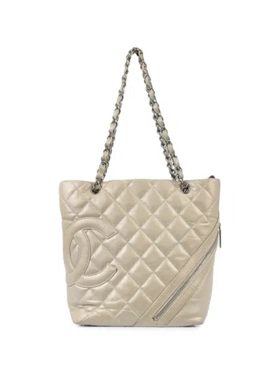 Pre-owned Chanel 2006-2008 Diamond Quilting Tote Bag In Neutrals