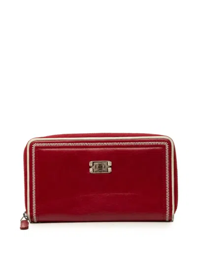 Pre-owned Chanel 2006-2008 Distressed Calfskin Reissue 2.55 Zip Around Wallet Long Wallets In Red