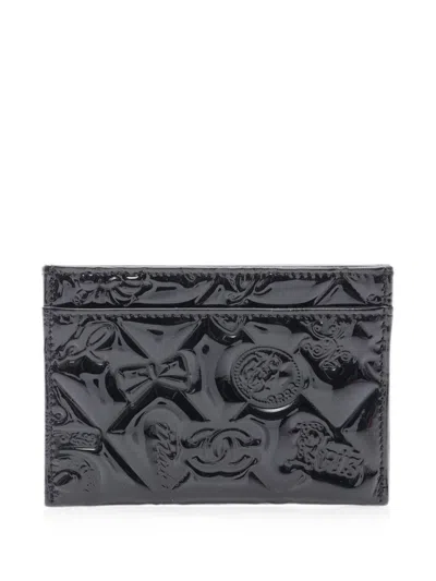Pre-owned Chanel 2006-2008 Icon Patent-finish Card Holder In Black