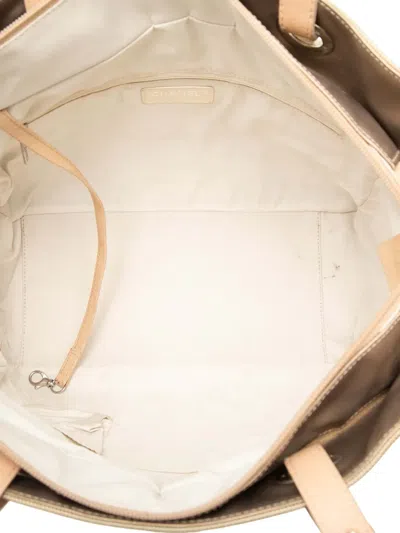 Pre-owned Chanel 2006-2008 Large Quilted Coated Canvas Paris Biarritz Tote Bag In Gold