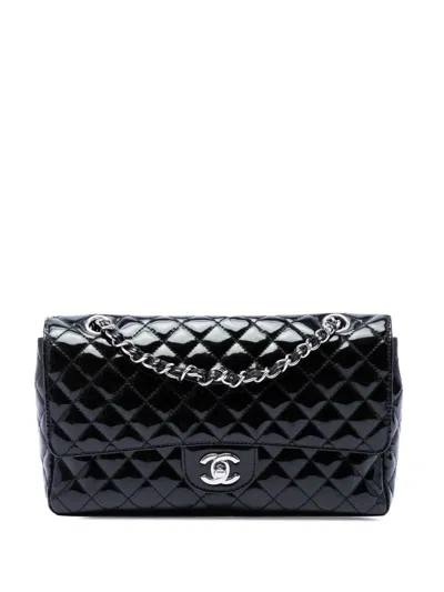 Pre-owned Chanel 2006-2008 Medium Quilted Patent Secret Label Flap Shoulder Bag In Black