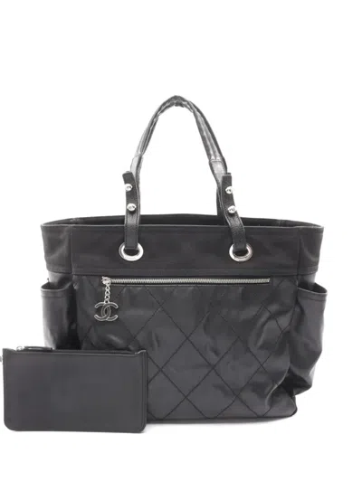 Pre-owned Chanel 2006-2008 Paris Biarritz Mm Quilted Tote Bag In Black
