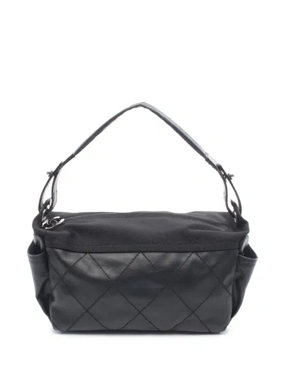 Pre-owned Chanel 2006-2008 Paris Biarritz Quilted Coated Canvas Shoulder Bag In Black