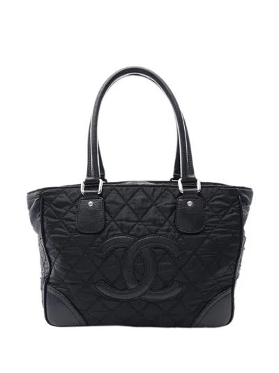Pre-owned Chanel 2006-2008 Paris New York Quilted Nylon Tote Bag In Black