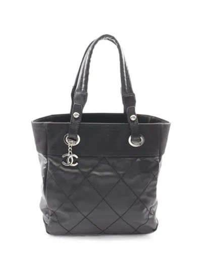 Pre-owned Chanel 2006-2008 Pm Paris Biarritz Tote Bag In Black