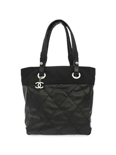 Pre-owned Chanel 2006-2008 Pm Paris-biarritz Diamond-quilted Tote Bag In Black