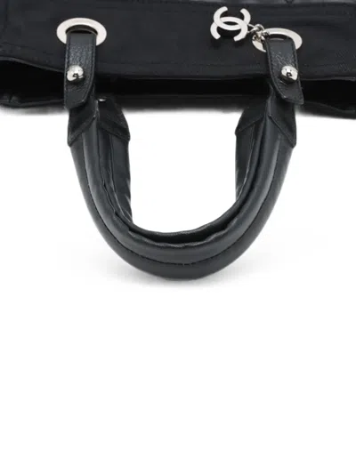 Pre-owned Chanel 2006-2008 Small Quilted Coated Canvas Paris Biarritz Tote Bag In Black