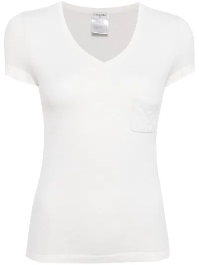 Pre-owned Chanel 2006s Logo-embroidered V-neck T-shirt In Neutrals