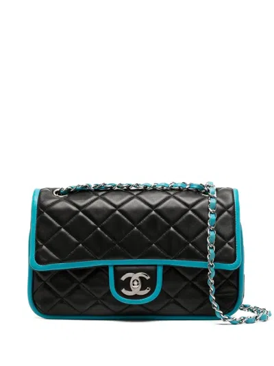 Pre-owned Chanel 2007-2008 Double Flap Bicolour Shoulder Bag In Black