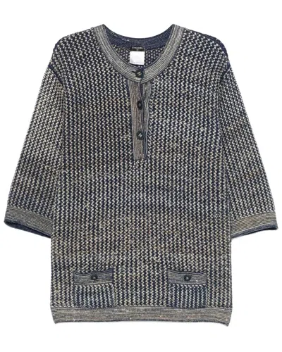 Pre-owned Chanel 2007 Blue & Beige Open-knit Silk Sweater