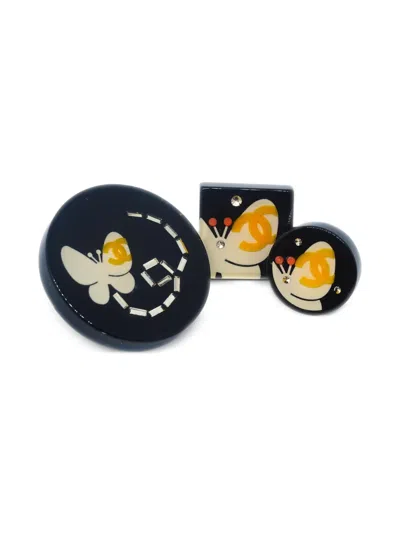 Pre-owned Chanel 2007 Butterfly-motif Brooches (set Of Three) In Black