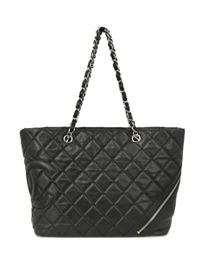 Pre-owned Chanel 2007 Cambon Ligne Quilted Chain Tote Bag In Black