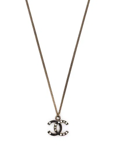 Pre-owned Chanel 2007 Cc Faux-pearl Necklace In Gold