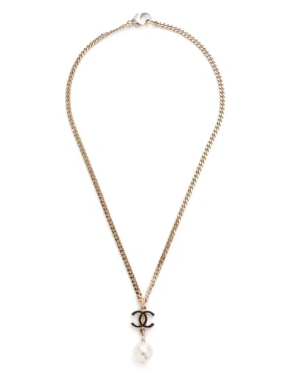 Pre-owned Chanel 2007 Cc Faux-pearl Necklace In Gold