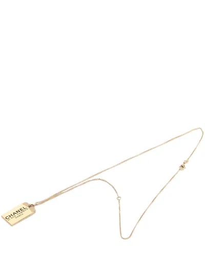 Pre-owned Chanel 2007 Cc Gold Plated 31 Rue Cambon Dog Tag Pendant Necklace Costume Necklace