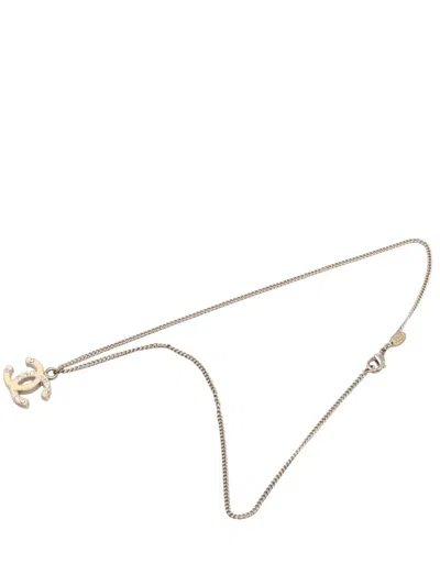 Pre-owned Chanel 2007 Cc Gold Plated Enamel And Strass Pendant Necklace Costume Necklace