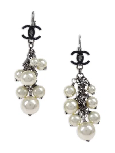 Pre-owned Chanel 2007 Cc Logo Dangle Earrings In Silver