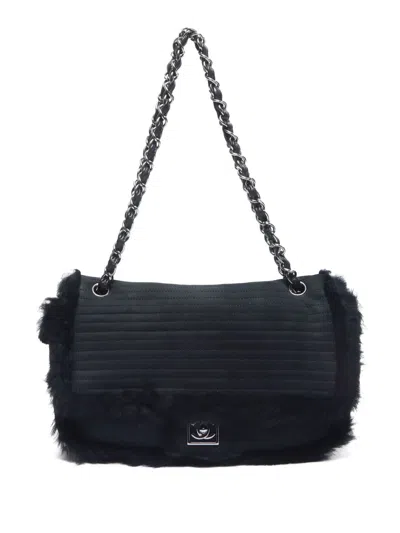 Pre-owned Chanel 2007 Faux-fur Trim Shoulder Bag In Black