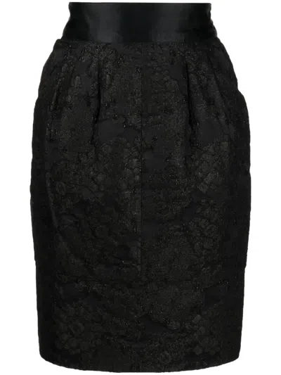Pre-owned Chanel 2007 Floral Cloqué Pencil Skirt In Black