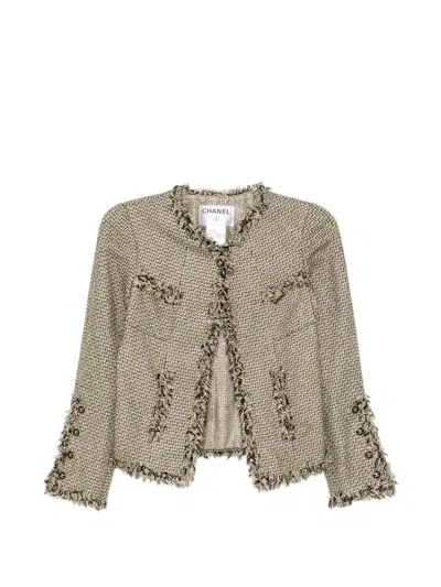 Pre-owned Chanel 2007 Frayed-trim Tweed Jacket In Neutral