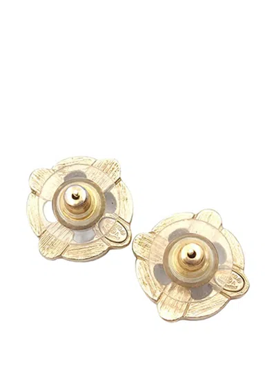 Pre-owned Chanel 2007 Gold Plated Enamel Maltese Cross And Faux Pearl Push Back Earrings Costume Earrings