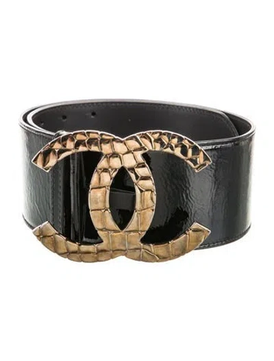 Pre-owned Chanel 2007 Interlocking Cc Logo Belt In Black