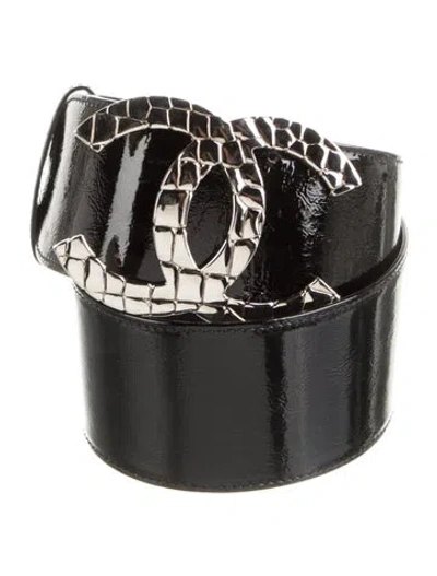 Pre-owned Chanel 2007 Interlocking Cc Logo Belt In Black