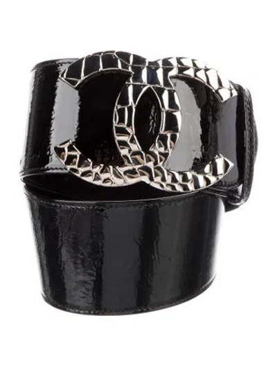 Pre-owned Chanel 2007 Interlocking Cc Logo Waist Belt In Black