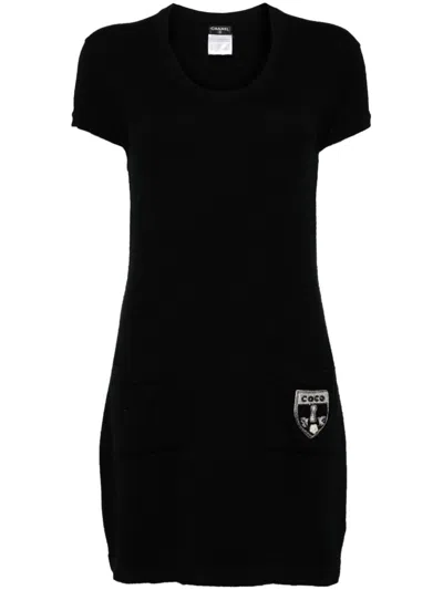 Pre-owned Chanel 2007 Logo-appliqué Minidress In Black