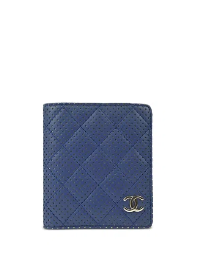Pre-owned Chanel 2007 Perforated Bi-fold Wallet In Blue